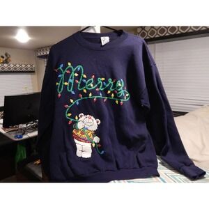 BJ Designer Sweat Shirt size XL . Christmas Shirt in Dark Blue.